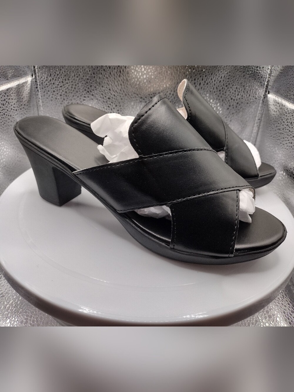 Black Cross‑Band Platform Slide Heels for Women Size 35 (US Size 5-5.5)